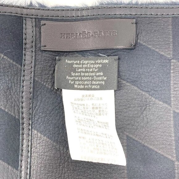 HERMES Leather Fur Shawl Stole / Shawl Scarf Leather / fur Black - Picture 5 of 8